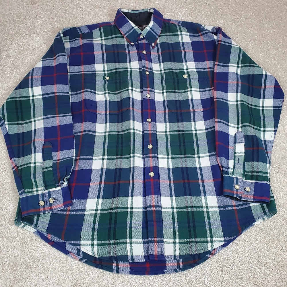 Specialty Collection Men's Flannel Shirt Blue Green Plaid Size Large Long Sleeve